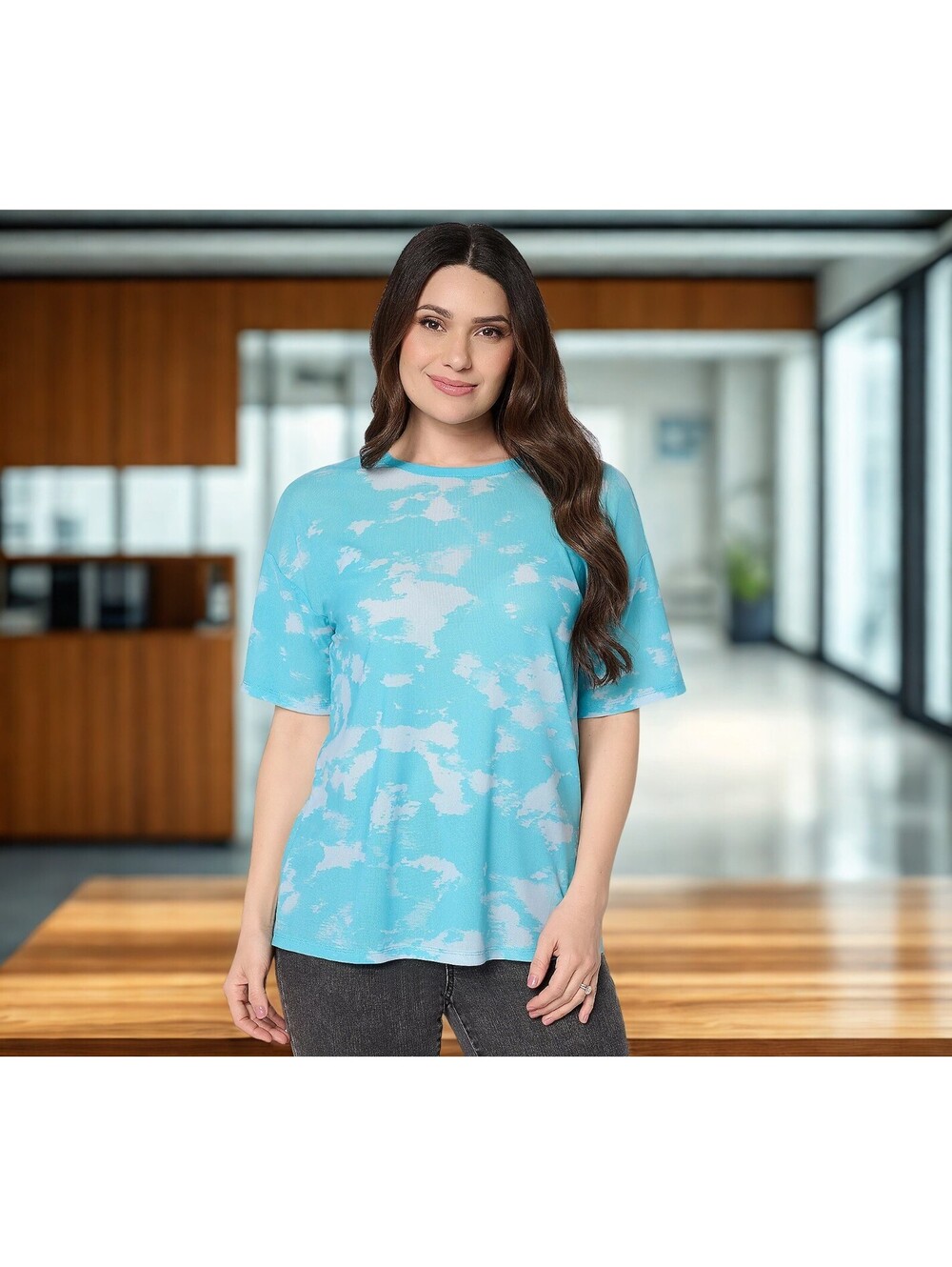 LOGO Layers by Lori Goldstein Printed Mesh Boyfriend Tee Size S